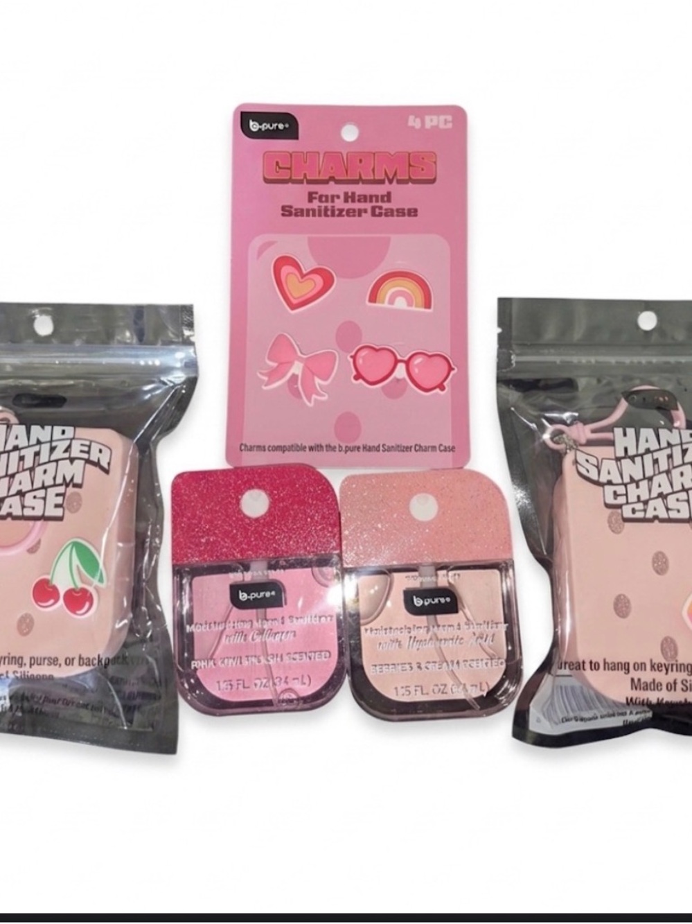 b.pure Pink Glitter Hand Sanitizer Duo with Cases & Charms